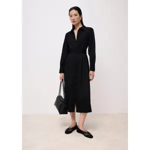 Women's Midi Shirt Dress in Cotton Poplin with Tied Belt COMMA image-6