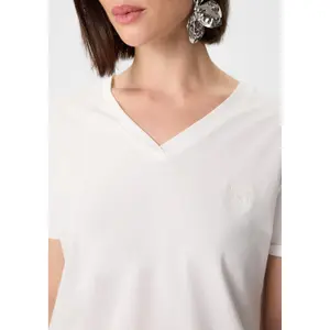 Womens Embroidered Jersey V-Neck T-Shirt COMMA image-3