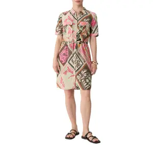 Printed Crepe Shirt Dress with Drawstring for Women COMMA image-2