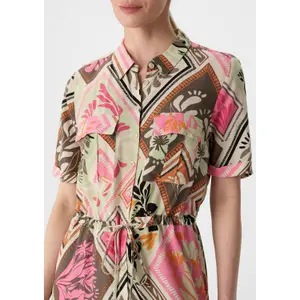 Printed Crepe Shirt Dress with Drawstring for Women COMMA image-3