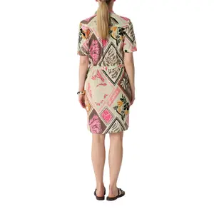 Printed Crepe Shirt Dress with Drawstring for Women COMMA image-5