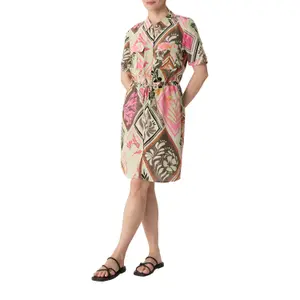 Printed Crepe Shirt Dress with Drawstring for Women COMMA image-6