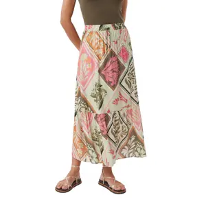 Women's Flared Midi Skirt with All-Over Print COMMA image-2