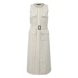 Striped Linen Midi Dress with Belt and Pockets Women's COMMA image-0