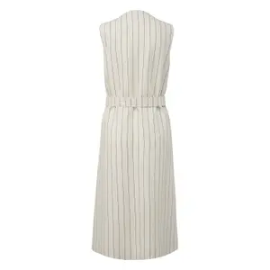 Striped Linen Midi Dress with Belt and Pockets Women's COMMA image-1