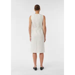 Striped Linen Midi Dress with Belt and Pockets Women's COMMA image-4