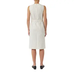 Striped Linen Midi Dress with Belt and Pockets Women's COMMA image-5