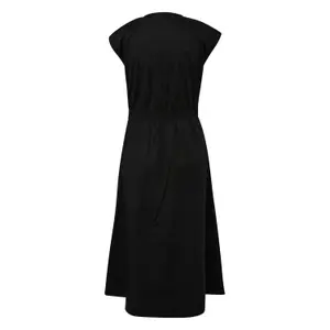 Women's V-Neck Elastic Waist Flared Cotton Poplin Midi Dress COMMA image-1