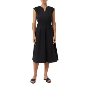 Women's V-Neck Elastic Waist Flared Cotton Poplin Midi Dress COMMA image-2