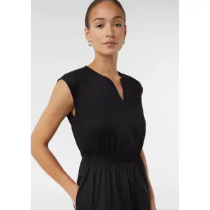 Women's V-Neck Elastic Waist Flared Cotton Poplin Midi Dress COMMA image-3
