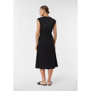 Women's V-Neck Elastic Waist Flared Cotton Poplin Midi Dress COMMA image-4