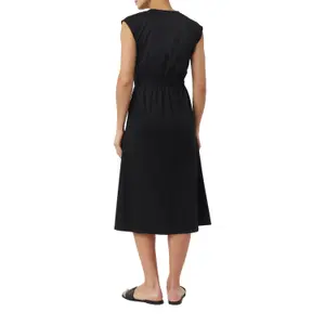 Women's V-Neck Elastic Waist Flared Cotton Poplin Midi Dress COMMA image-5