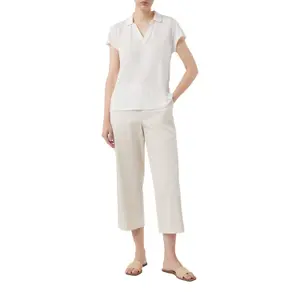 Women’s Polo Collar Linen Blend T-Shirt COMMA image-6