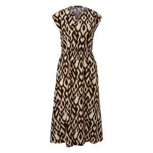 Printed Animal-Blend Linen Midi Dress with Round Neck for Women COMMA image-0