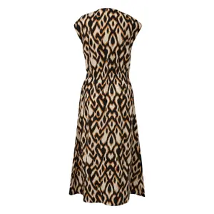 Printed Animal-Blend Linen Midi Dress with Round Neck for Women COMMA image-1