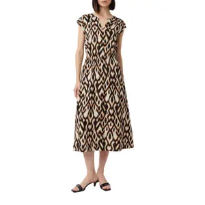 Printed Animal-Blend Linen Midi Dress with Round Neck for Women COMMA image-2