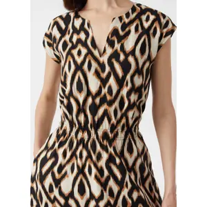 Printed Animal-Blend Linen Midi Dress with Round Neck for Women COMMA image-3