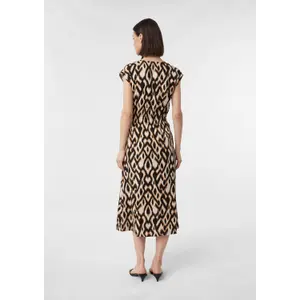 Printed Animal-Blend Linen Midi Dress with Round Neck for Women COMMA image-4