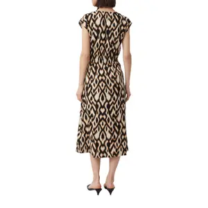 Printed Animal-Blend Linen Midi Dress with Round Neck for Women COMMA image-5