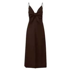 Womens Adjustable Thin Strap Fitted Maxi Dress with Bow COMMA image-0
