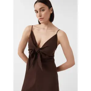 Womens Adjustable Thin Strap Fitted Maxi Dress with Bow COMMA image-3