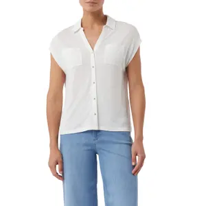Womens Linen Blend Button-Up Shirt with Patch Pockets COMMA image-2