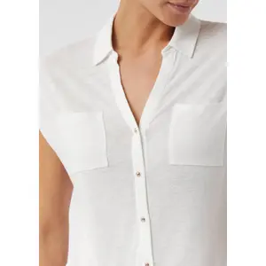 Womens Linen Blend Button-Up Shirt with Patch Pockets COMMA image-3