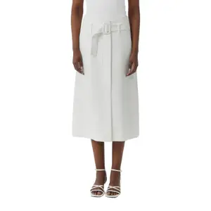 Midi Skirt with Belt and Textured Pattern Woman COMMA image-0