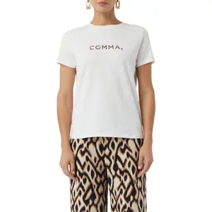 Printed Front Design Cotton Blend T-Shirt for Women COMMA image-2