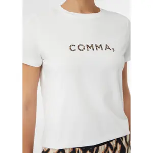 Printed Front Design Cotton Blend T-Shirt for Women COMMA image-3