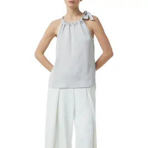 Sleeveless Satin Blouse with Bow Tie Collar and Ruffles Women's COMMA image-2
