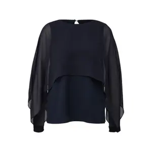 Womens Round Neck Elastic Cuff Mousseline Blouse COMMA image-0