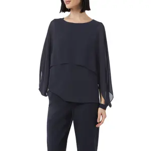 Womens Round Neck Elastic Cuff Mousseline Blouse COMMA image-2
