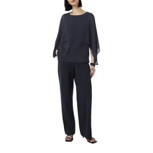 Womens Round Neck Elastic Cuff Mousseline Blouse COMMA image-6