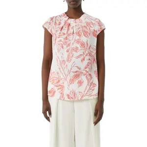 Women's Satin Blouse with Printed Pattern and Gathered Details COMMA image-0