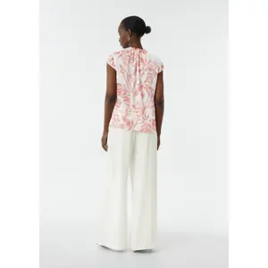 Women's Satin Blouse with Printed Pattern and Gathered Details COMMA image-2