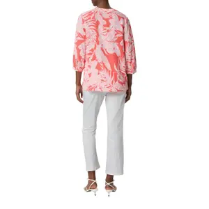 Printed Tunic Collar Blouse with Pleats for Women COMMA image-3