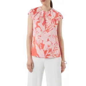 Women's Satin Blouse with Printed Pattern and Gathered Details COMMA image-0