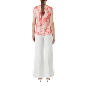 Women's Satin Blouse with Printed Pattern and Gathered Details COMMA image-3