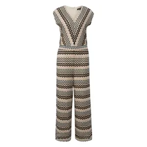 Women’s V-Neck Zigzag Pattern Knit Jumpsuit COMMA image-0