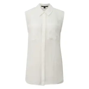 Sleeveless Ramie Blouse with Shirt Collar and Patch Pockets for Women COMMA image-0