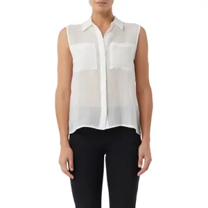 Sleeveless Ramie Blouse with Shirt Collar and Patch Pockets for Women COMMA image-2