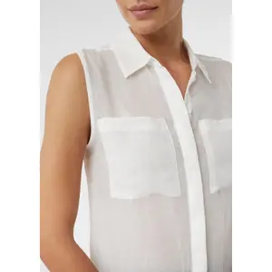Sleeveless Ramie Blouse with Shirt Collar and Patch Pockets for Women COMMA image-3