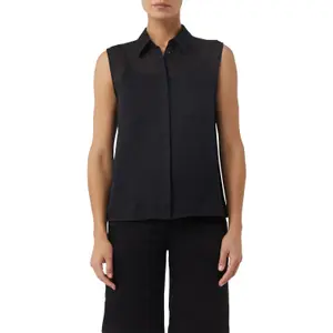 Sleeveless Ramie Blouse with Shirt Collar and Patch Pockets for Women COMMA image-2