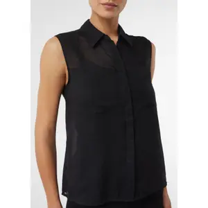 Sleeveless Ramie Blouse with Shirt Collar and Patch Pockets for Women COMMA image-3