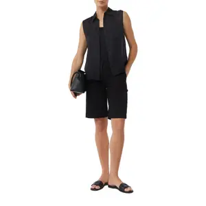 Sleeveless Ramie Blouse with Shirt Collar and Patch Pockets for Women COMMA image-6