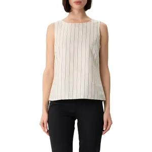 Women's Sleeveless Striped Tennis Blend Linen Blouse COMMA image-0