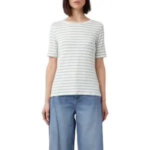 Striped T-Shirt with Embroidered Logo for Women COMMA image-2