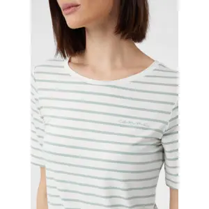 Striped T-Shirt with Embroidered Logo for Women COMMA image-3