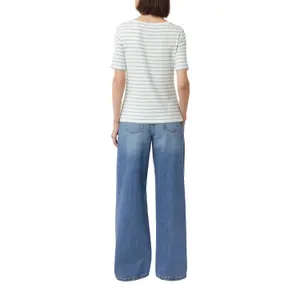 Striped T-Shirt with Embroidered Logo for Women COMMA image-5